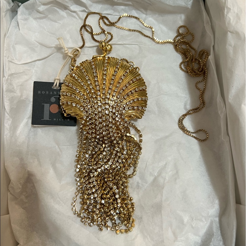 New ROSANTICA Baby Shell fringed crystal-embellished gold-tone shoulder bag - Picture 3 of 5